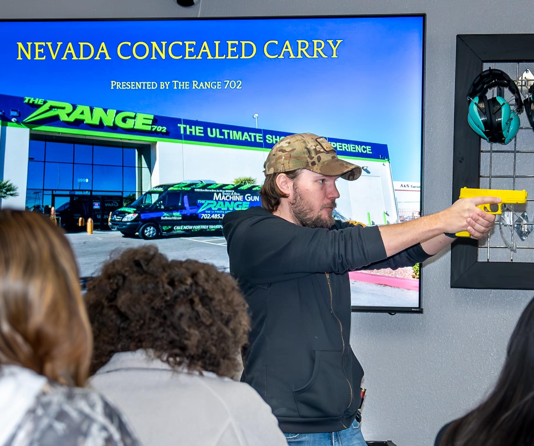 A CCW instructor at The Range 702 Las Vegas teaches a class